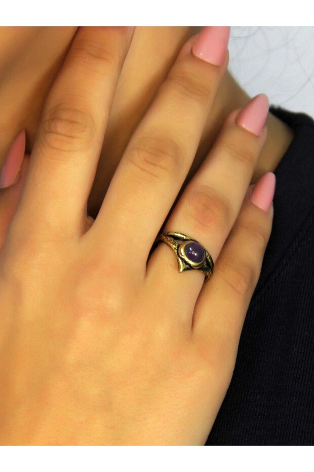 Natural Stone Amethyst Natural Stone Antique Model Women's Adjustable Ring Euy72Amt