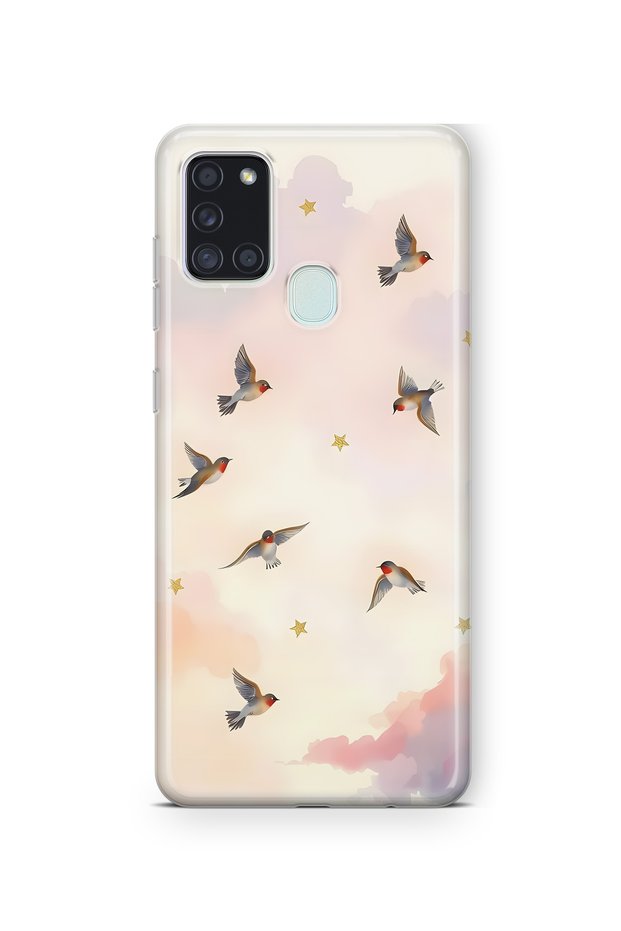 Samsung Galaxy A21S Compatible Flying Bird Pattern Transparent Phone Case