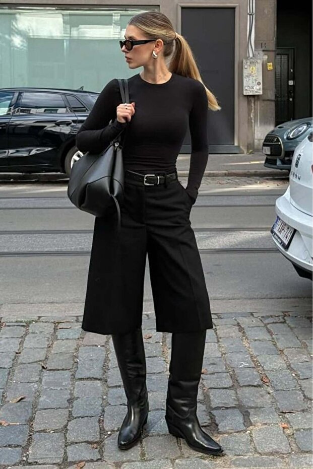 Černé dámské bermudy s vysokým pasem MG2590 - 1