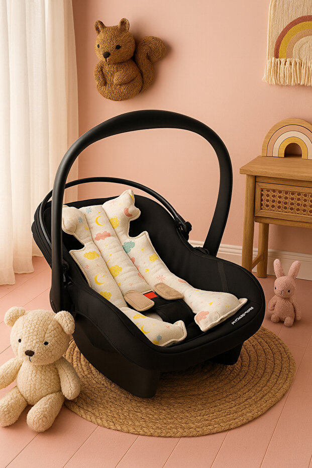 100% Cotton Poplin Fabric with Gold Mickey Stroller Cushion