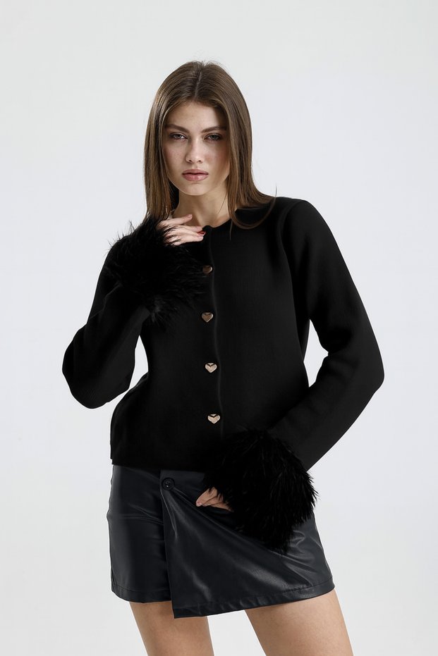 Heart Buttoned Sleeve Tassel Detailed Knitwear Cardigan