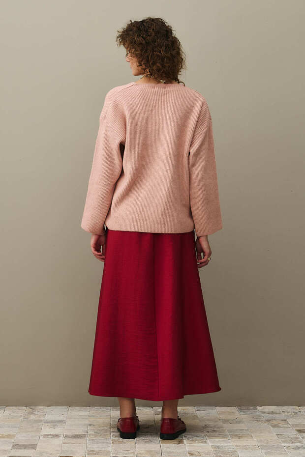 V Yaka Basic Triko Kazak Pembe - 8