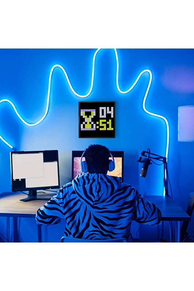 Pixel Art Bluetooth Speaker with 32x32 LED Display - App Controlled Alarm Clock (Black) - 3