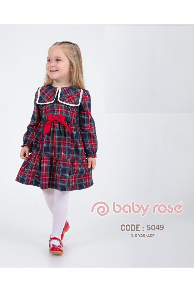 YILBAŞI ! Ekoseli Tek Kız Elbise (3-4-5-6 YAŞ) - 1