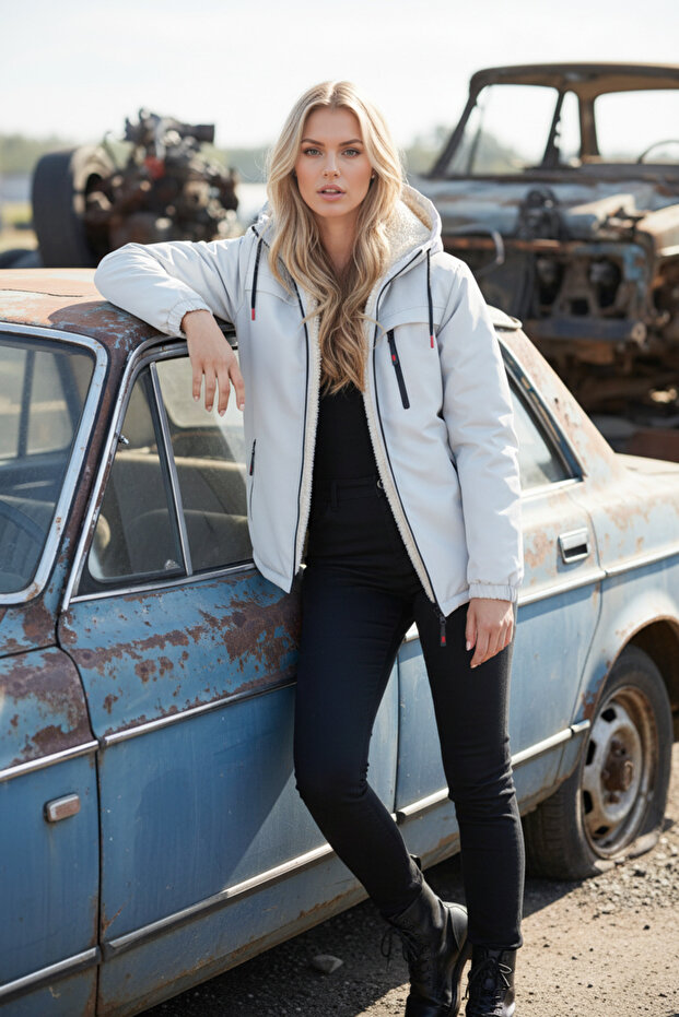Women's Beige Hooded Jacket