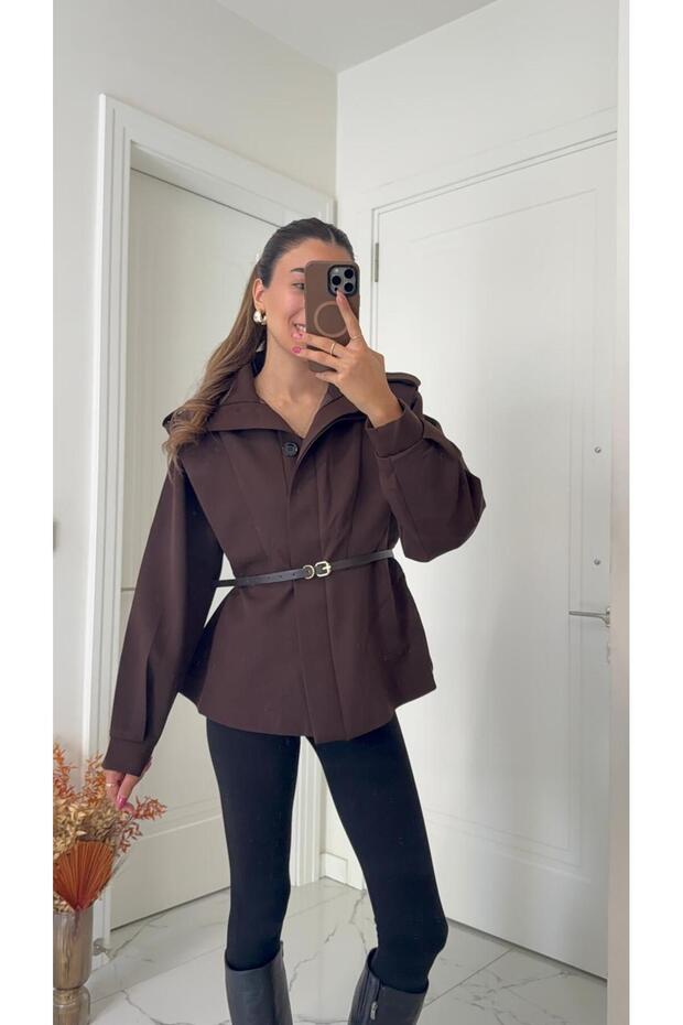 سترة بتصميم حزام بني - 8