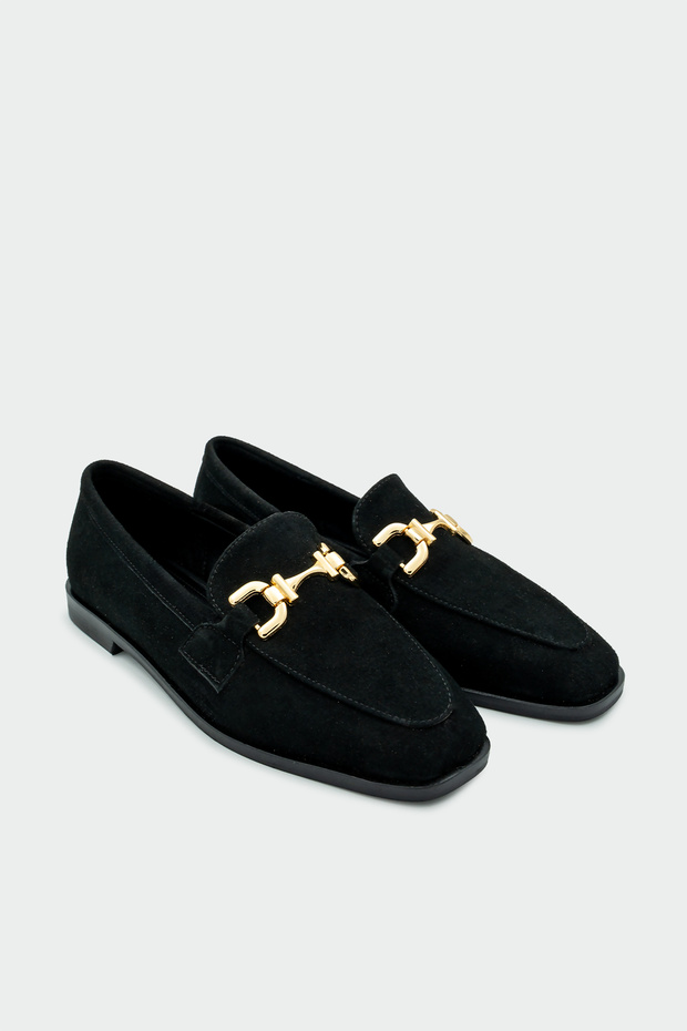 Aloha Black Suede Women's Loafer with Gold Detail