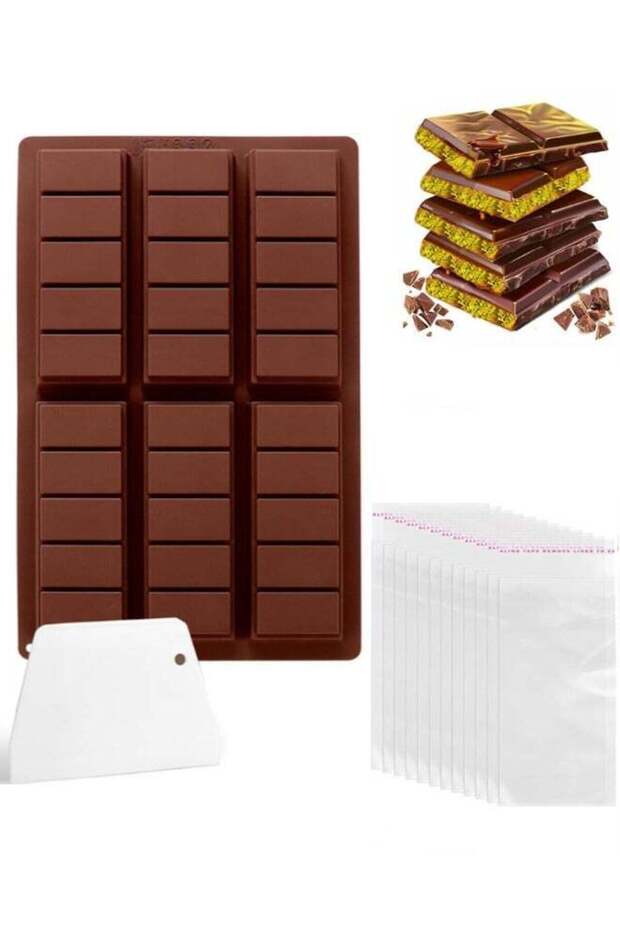 Chocolate Bar Mold, Non-Stick Chocolate Molds with 100pcs Storage Bags, Silicone Rectangle Deep Cho