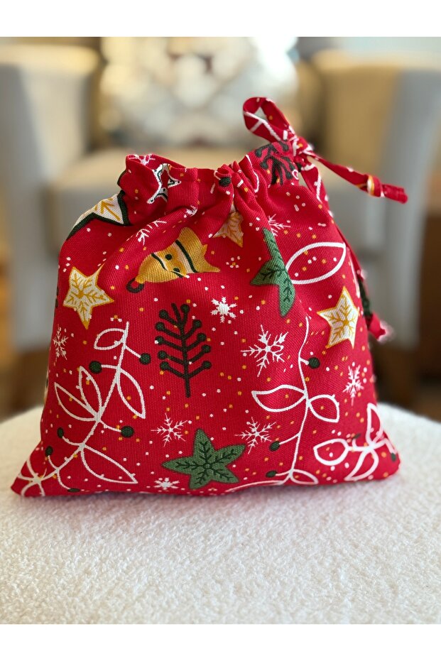 Bell Pattern Christmas New Year Pouch - Linen Cloth Pouch - 20X20 - Gift Bag - Cloth Bag