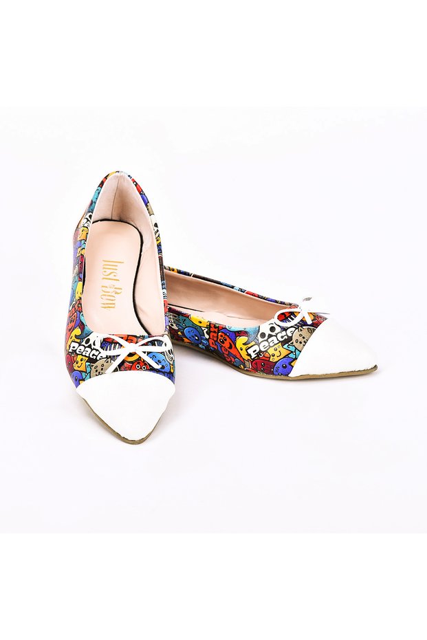 Printed Women's Ballerinas with Bow Detail