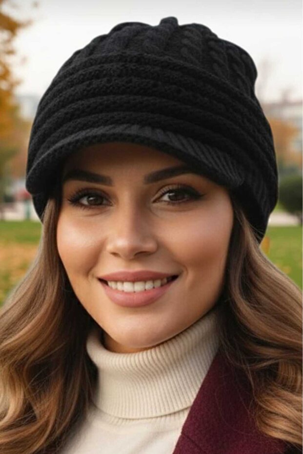 Kadın Çift Kat Siperli Triko Örme Bere Triko Bere - 7