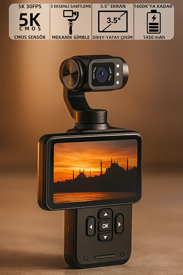 Mioji Mio Pocket 3 5K 30FPS 48MP 3 Eksenli Gece Görüşlü Gimbal Kamera