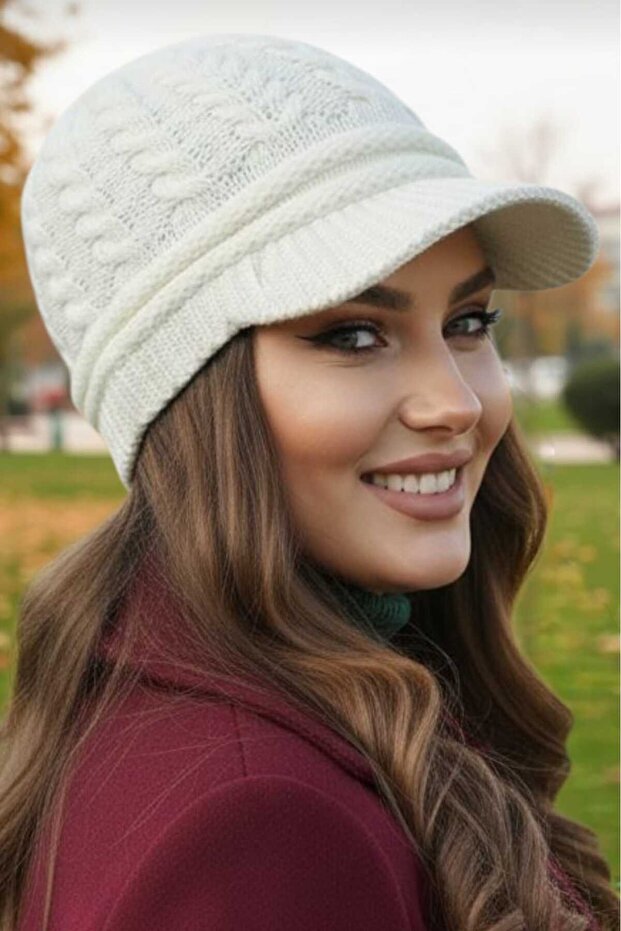 Kadın Çift Kat Siperli Triko Örme Bere Triko Bere - 3