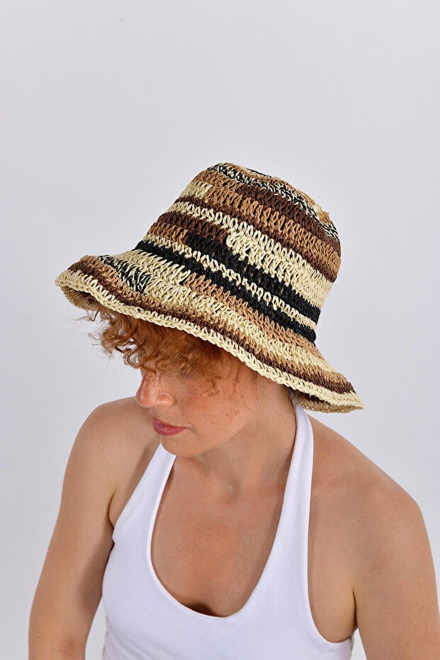 Natural Striped Raffia Hat
