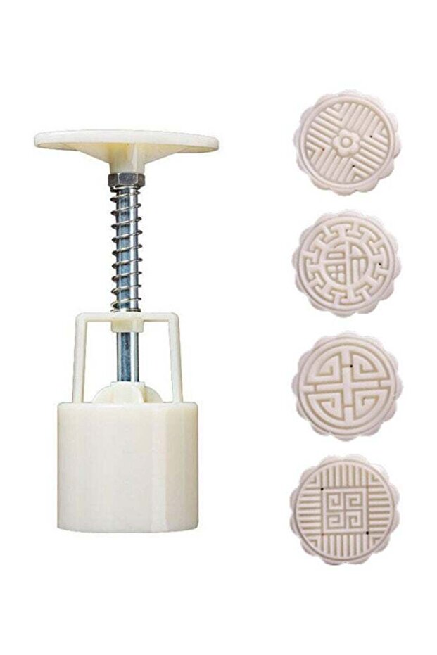 Mid-Autumn Festival Moon Cake Making Mould With 4 Stamps White 14.0X5.0X5.0cm