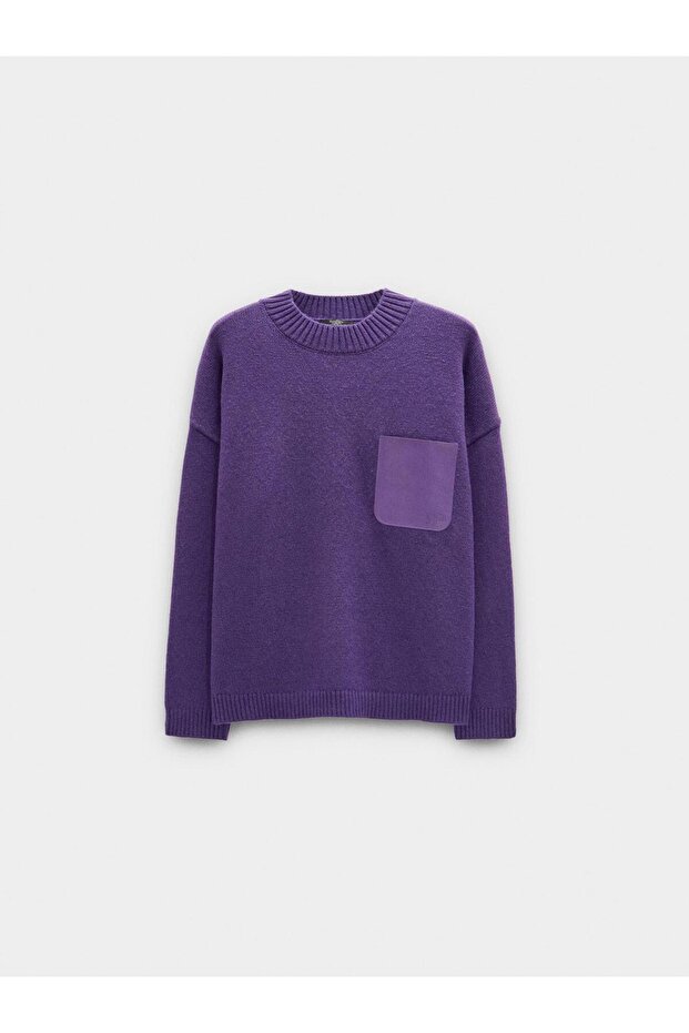 Deri Efektli Cepli Örme Kazak - 5