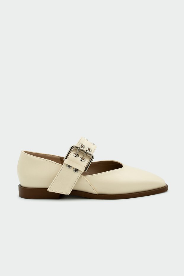 Jewel Ecru Women's Ballerinas with Belt Detail