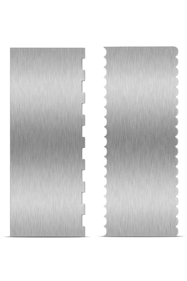2 Pieces Stainless Steel Cake Scraper Large Double Sided Patterned Edge Stripe Edge Smoother Scrape