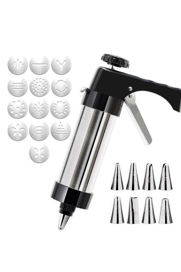 Cookie Press, Cookie Press Gun Kit Stainless Steel Spritz Cookies Press Set with 13 Cookie Discs an