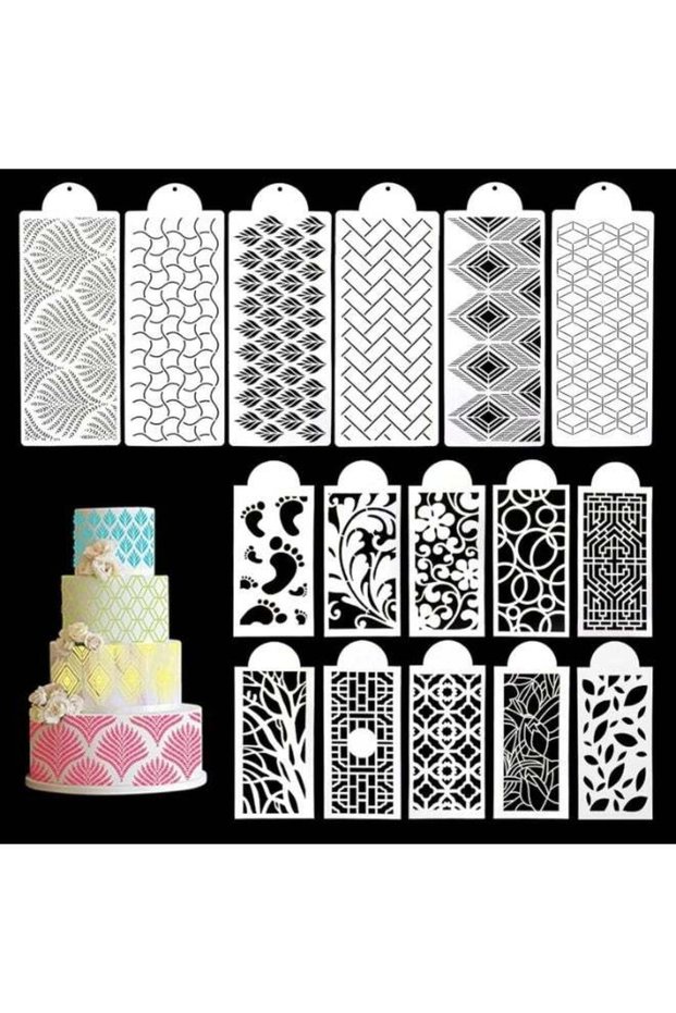 16 Pcs Cake Decorating Stencils, Floral Wedding Cake Molds, Reusable DIY Baking Decor Mold for Cake
