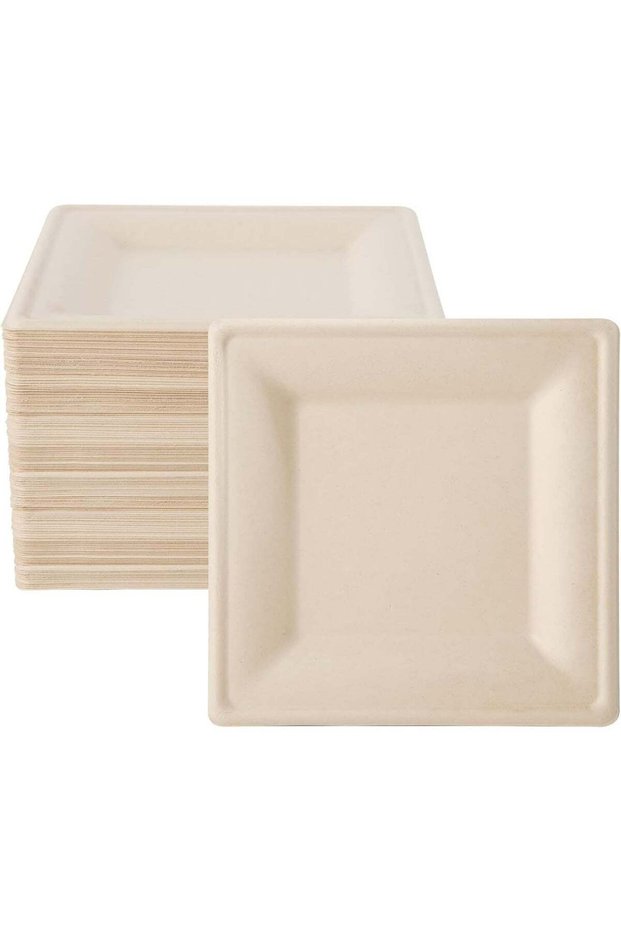 125 Pack Compostable Square Plates, 6 inch Disposable Paper Plates, Eco-friendly Heavy Duty Biodegr