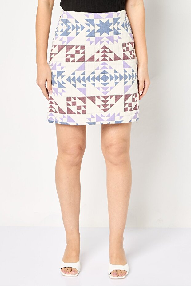 Women Geometric Print Mini Skirt, Multicolor