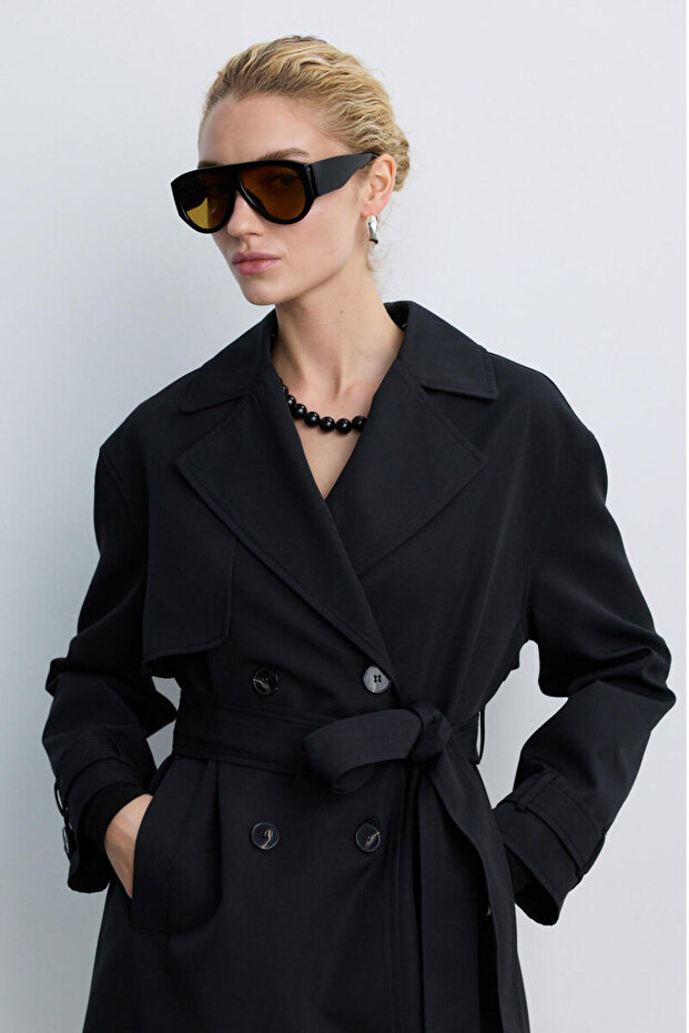 SİYAH UZUN CAPSULE TRENÇKOT - 1