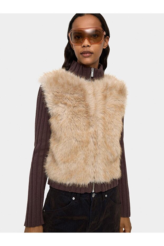 Kürk Efektli Örme Hırka - 2