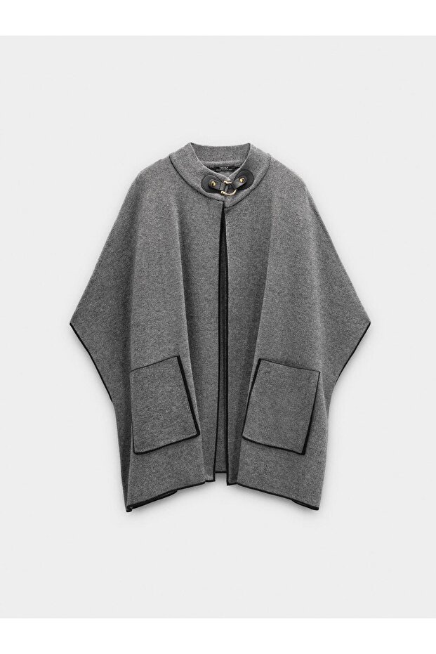 Dikiş Detaylı Örme Panço - 6