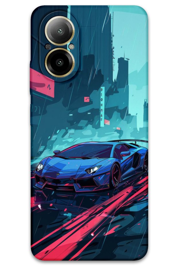 جراب هاتف بنمط سيارة متوافق مع هاتف Realme 12 Lite + واقي شاشة - 5763