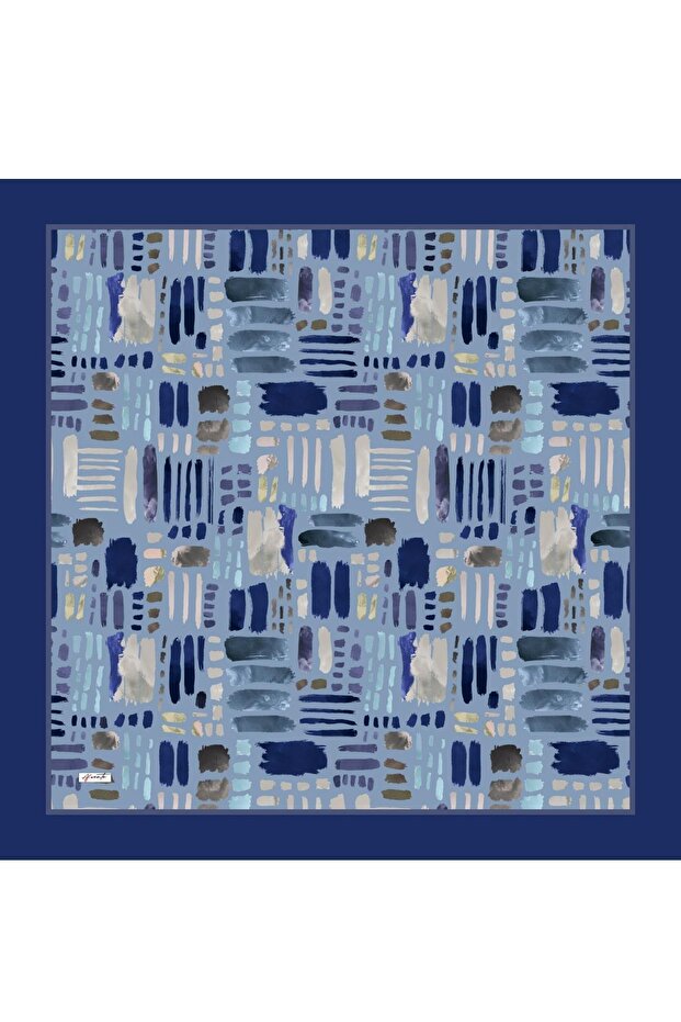 وشاح قطني بنمط الفرشاة بلون النيلي - 2