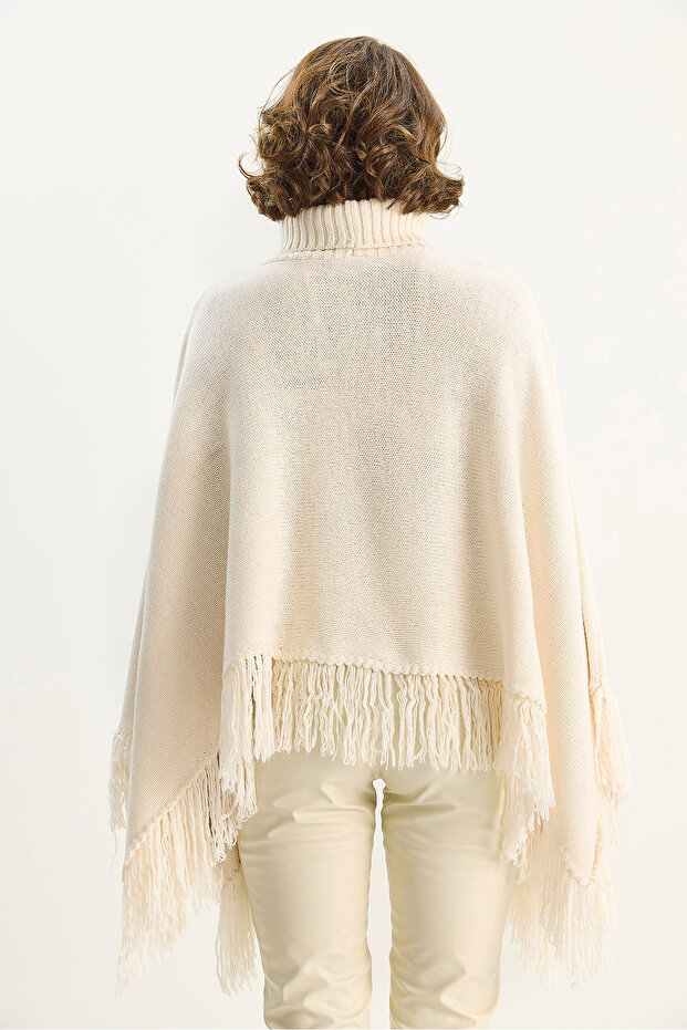 Kadın Boğazlı Püsküllü Triko Panço TP251007 60283722 - 5