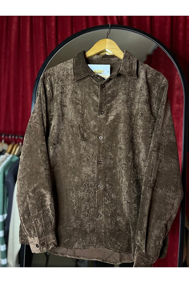 Regular Fit Düğmeli Kadife Gömlek - 3