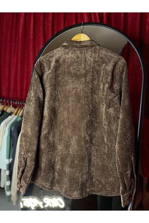 Regular Fit Düğmeli Kadife Gömlek - 5