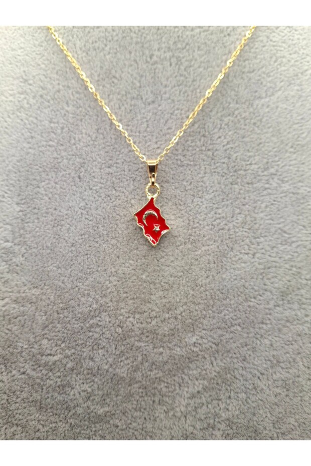 Gold Color Red Wavy Turkish Flag Model Necklace Unisex