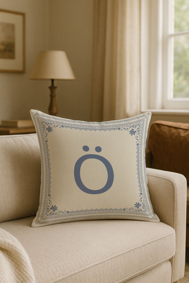 Letter O - Beige Background Decorative Gift Throw Pillow Cover Letter Throw Pillow Cushion Cover