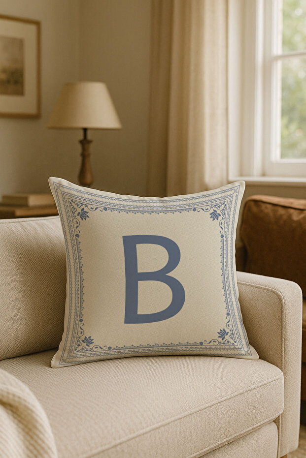 Letter B - Beige Background Decorative Gift Throw Pillow Cover Letter Throw Pillow Cushion Cover