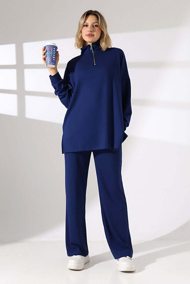 Women's Stand-Up Collar Half-Zippered Modal Double Tracksuit Set