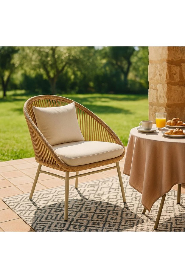 Cambridge Rattan Outdoor Rope Set of 2 chair | Woven Patio Chair with Cushions | Weather-Resistant Garden & Balcony Seating | 85 x 69 x 72 CM