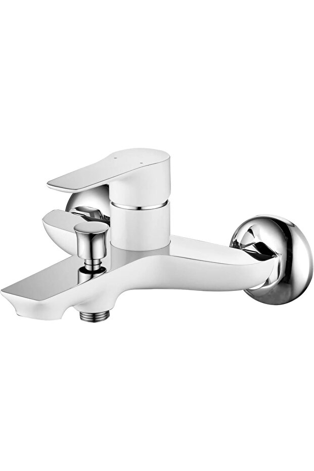 Bathtub Shower Mixer Hot and Cold, Luxury Bathtub Shower Mixer, Mirror Finish, White/Chrome