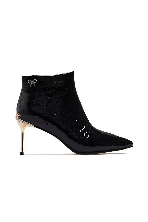 Women's Stone Detailed Thin Heel Boots 25K 25K417-1 Z Black