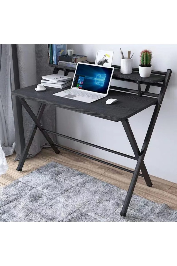 Foldable office table with practical design and top shelf for perfect organization - 1
