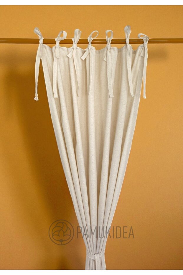 Rustic Curtain with Rope Ties - Tie-Up Natural Plain Solid 100% Cotton Buldan Linen (Length X Width) Single Panel - 1