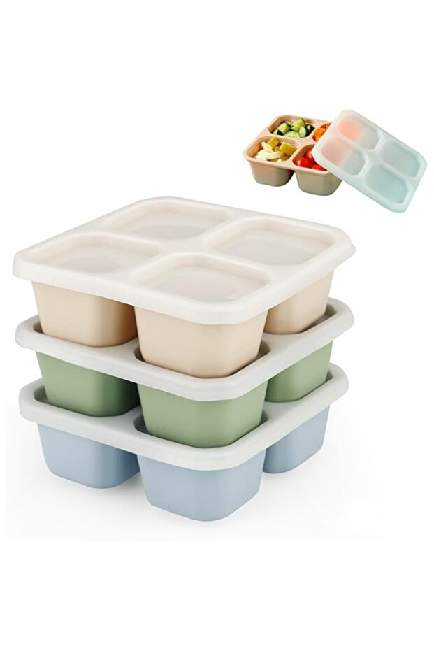 PandaEar 3 Pack Snack Containers, 4 Compartments Bento Snack Box with Lid, Reusable Meal Snack Cont - 1