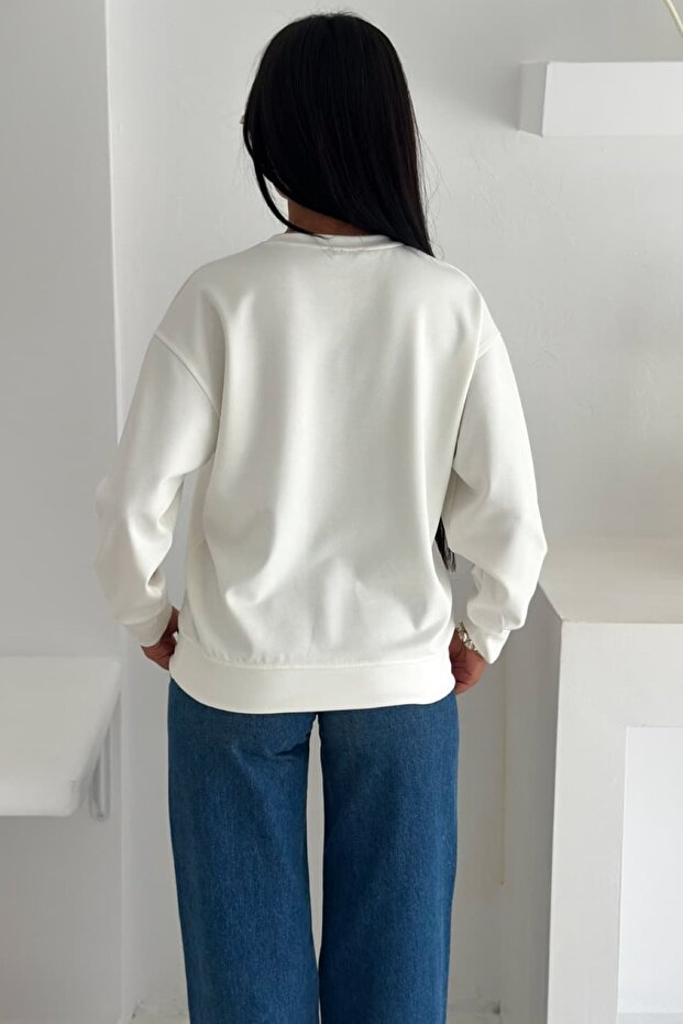 Beyaz Modal Kumaş Basic Sweatshirt - 7