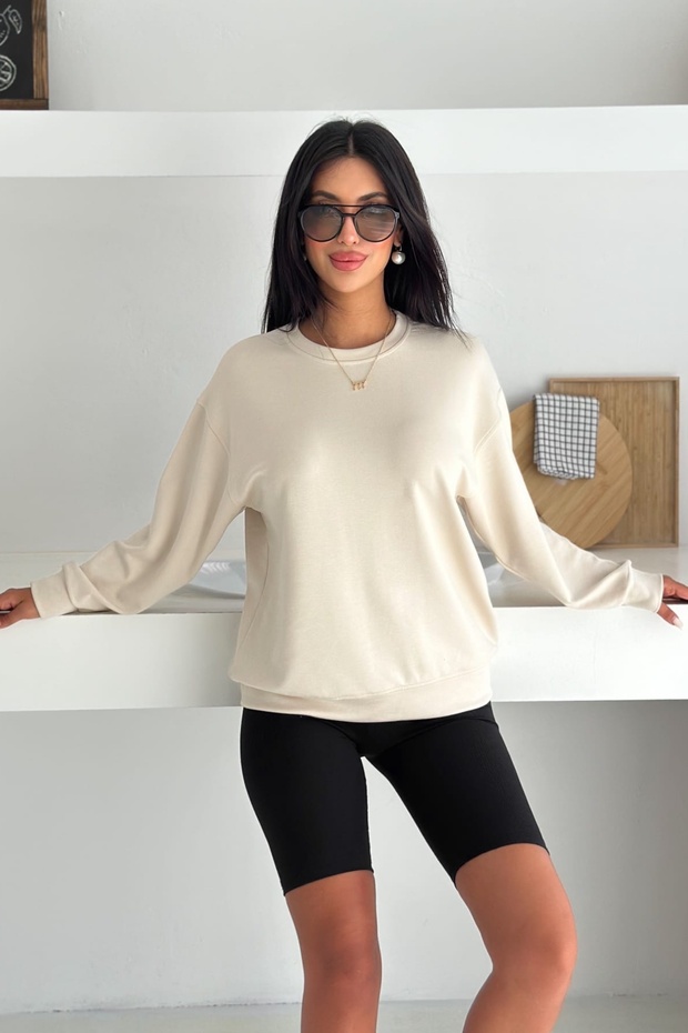 Bej Modal Kumaş Basic Sweatshirt - 5