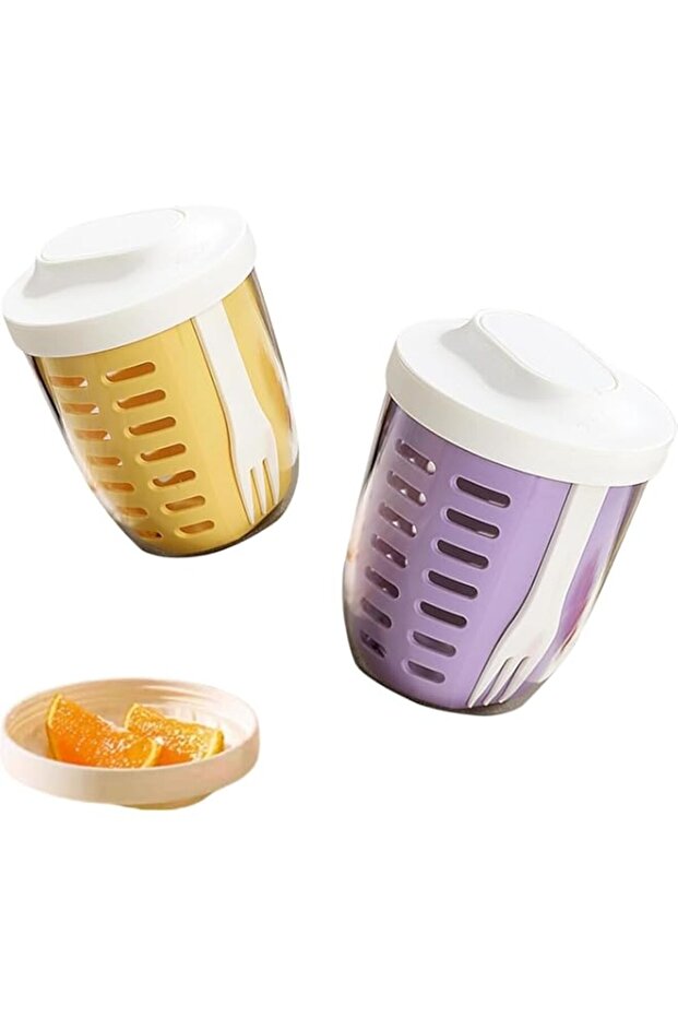 650ml Fruit Salad Storage Cup with Lids and Fork, Reusable Plastic Fruit Storage Containers BPA-Fre - 1