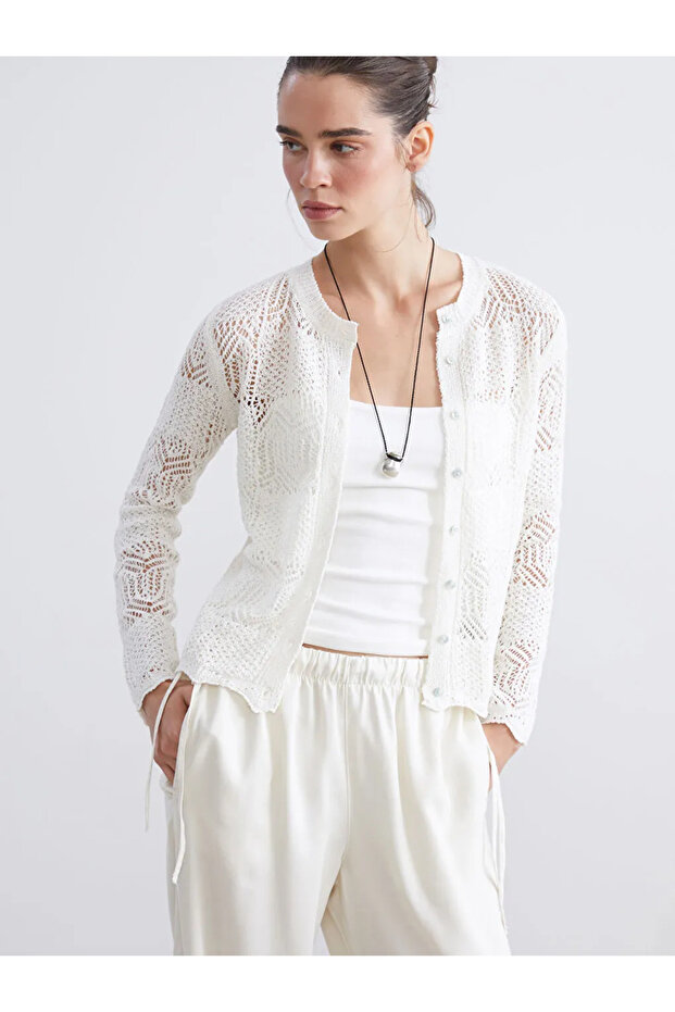 Bisiklet Yaka Ajurlu Kadın Triko Hırka - 3