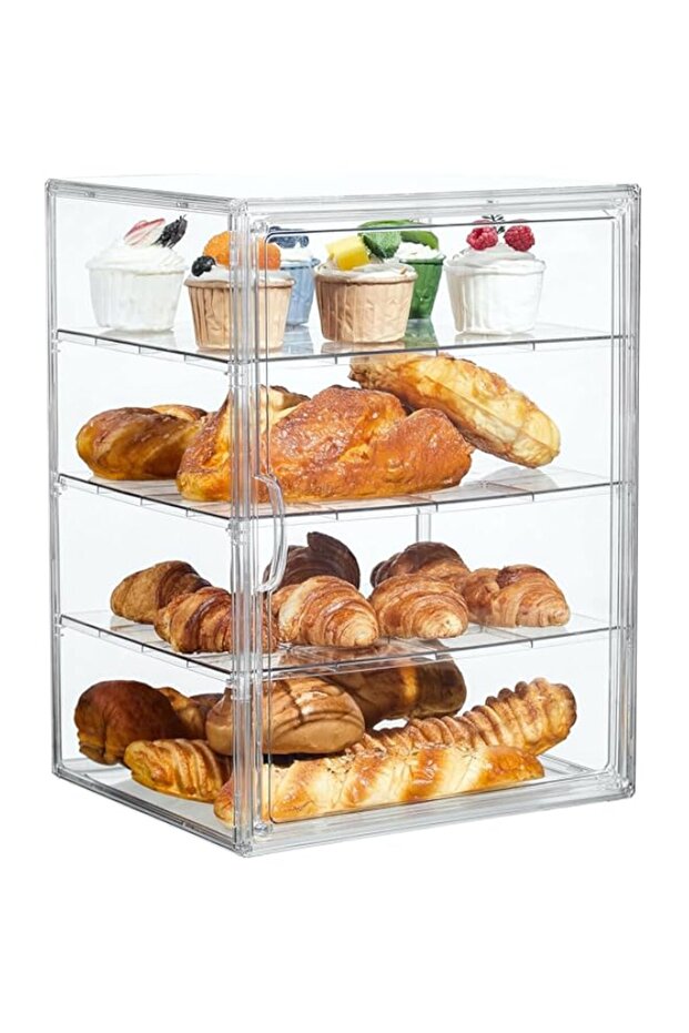 Clear Bread Box, Pastry Display Case for Kitchen Countertop, Adjustable Bakery Bread Storage Contai - 1