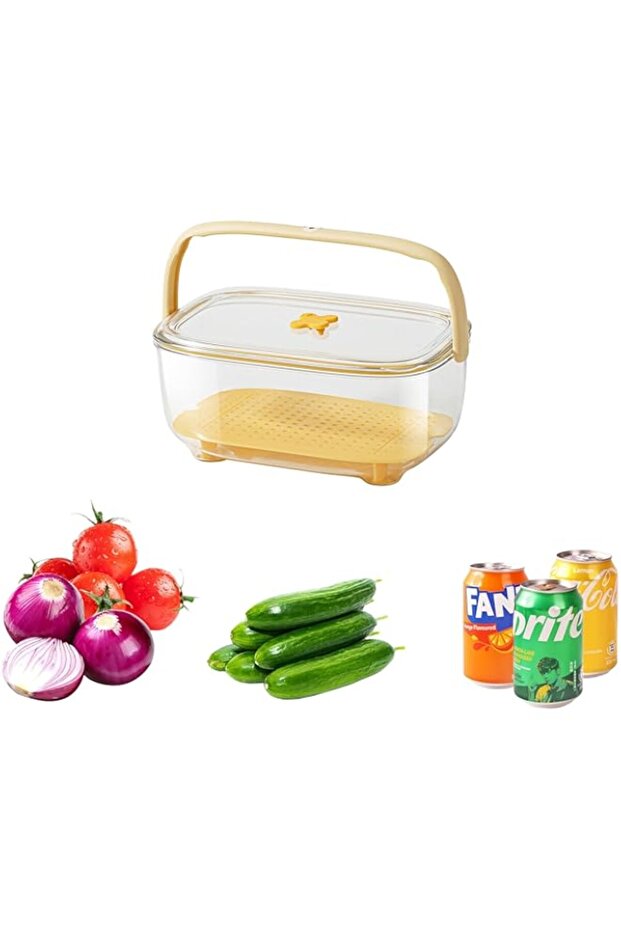 Fruit and Vegetable Storage Container, KASTWAVE 3.3 Qt Fresh Box with Draining Board & Handle, Port - 1